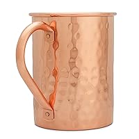 Moscow Mule PURE Copper Mug Handcrafted of 100% Pure THICK Copper - Timeless Hammered Finish - RAW Copper Interior - Authentic and Strong Riveted Handle - Holds 16 ounces