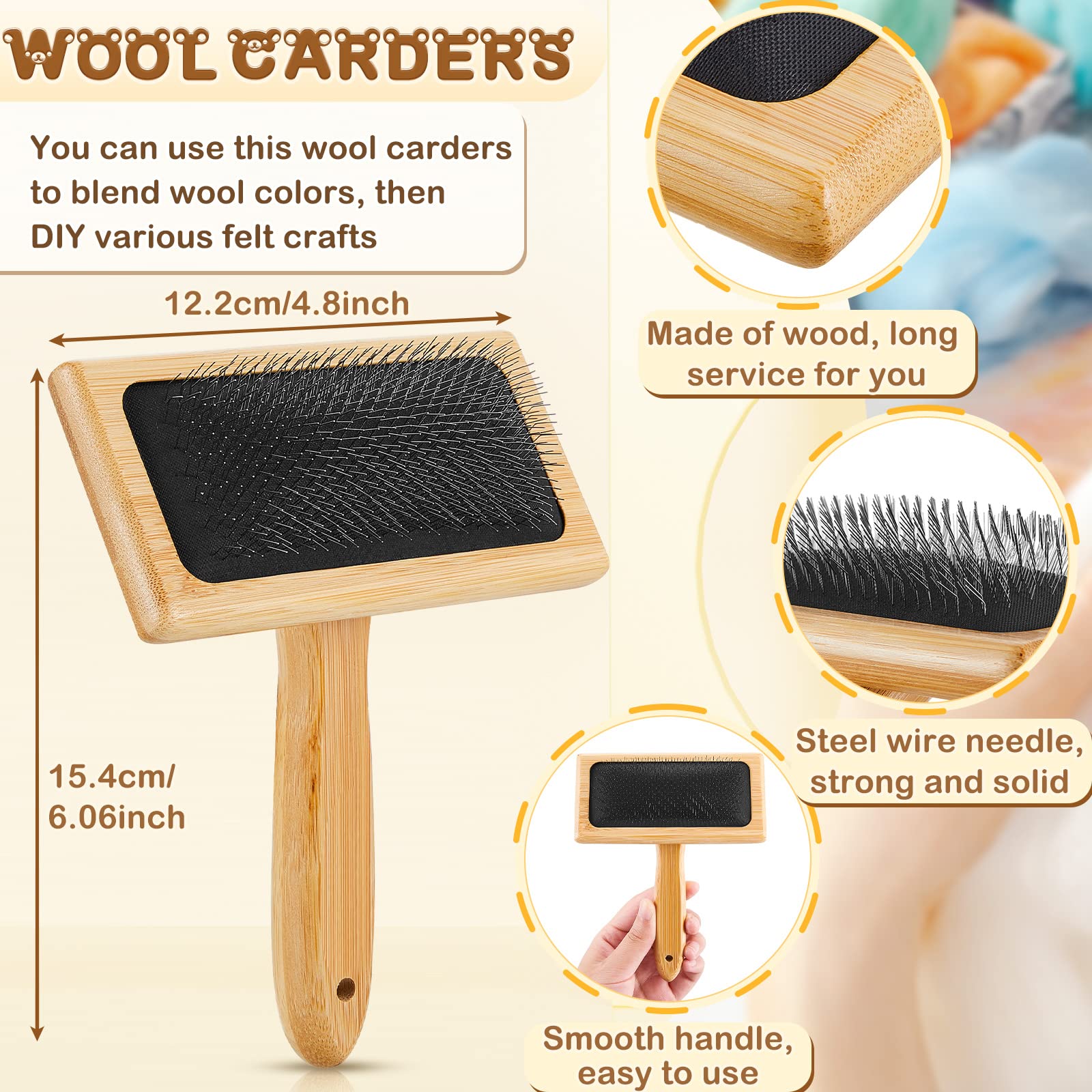 4 Pcs Wool Blending Board Carding Brush Set Wool Hand Carders Wood Brushes Wool Carders Needle Felting Tools Dowels Hand Carders for Felt Needle Project Wool Craft