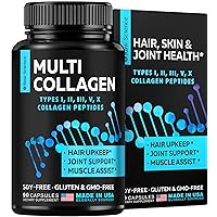 Multi Collagen Pills Types I II III V & X 90 Capsules - Hydrolyzed Collagen Peptides For Men & Women - Multi Collagen Bovine Bone Broth Supplements - Made In USA, Non-GMO, Gluten Free