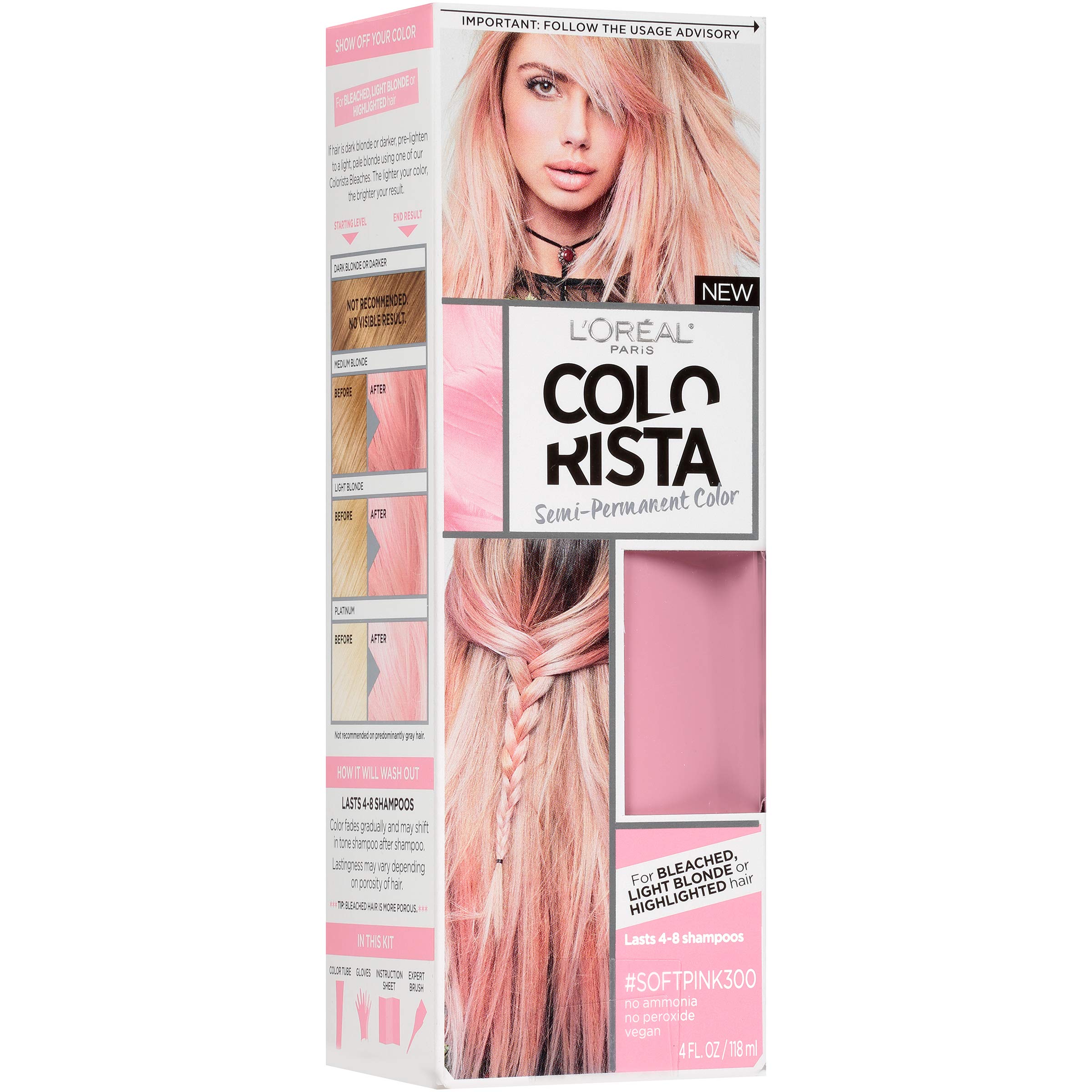 L’Oréal Paris Colorista Semi-Permanent Hair Color for Light Bleached or Blondes, Soft Pink