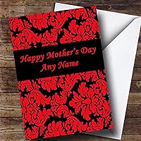 Floral Black Red Damask Personalized Mother's Day Card, Personalized Card, Mothers Day Card, Mother's Day, Mothers Day Card, Custom Greetings Card