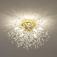 Crystal Flush Mount Ceiling Light Fixtures, Modern Gold Sputnik Firework Chandelier, 8-Light Close to Ceiling Lighting Fixtures for Bedroom Kitchen Hallway Entryway