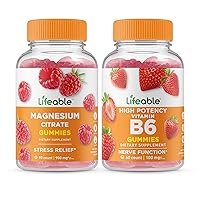 Lifeable Magnesium + Vitamin B6, Gummies Bundle - Great Tasting, Vitamin Supplement, Gluten Free, GMO Free, Chewable Gummy