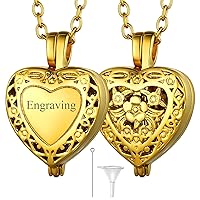 FaithHeart Personalized Custom Cremation Urn Pendant Necklace Gold Heart Locket for Human Being, Dog Ashes Jewelry with Sturdy Neck Chains