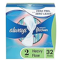 Always Infinity Feminine Pads for Women, Size 2 Heavy Flow Absorbency,with Flexfoam, with Wings, Unscented, 32 Count