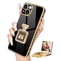 Buleens for iPhone 14 Case with Metal Perfume Bottle Mirror Stand, Cute Women Girly Heart Cases for iPhone 14 Case, Elegant Luxury Phone Cover for iPhone 14 Case 6.1'' Black