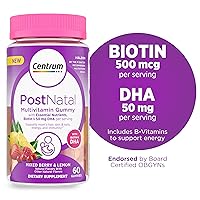 Postnatal Multivitamin Gummies with Biotin and DHA, Mixed Berry and Lemon Flavors - 60 Count, 30 Day Supply
