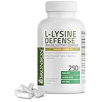 L-Lysine Defense Immune Support Complex 1500 MG L-Lysine Plus Olive Leaf, Garlic, Vitamin C and Zinc - Non-GMO, 250 Vegetarian Capsules