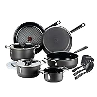 T-fal All In One Hard Anodized Nonstick Cookware Set 12 Piece Pots and Pans, Dishwasher Safe Black