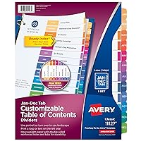 Avery Jan-Dec 12 Tab Dividers for 3 Ring Binders, Customizable Table of Contents, Multicolor Tabs, 1 Set (11127)