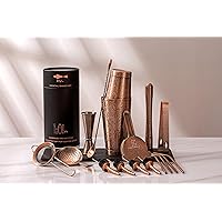 3D Etched 18-Piece Bartender Kit Stainless Steel Boston Cocktail Shaker Set Copper Plated Bartending Tools Suit for Bar Tools Set Mixology Enthusiasts, Professional Bartenders and Home Drink