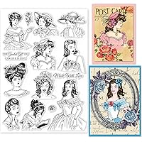 GLOBLELAND Big Size Vintage Lady Portrait Clear Stamps for DIY Scrapbooking Rose Silicone Clear Stamp Seals for Cards Making Photo Journal Album Decoration, 29.7x21cm/11.7x8.3inch