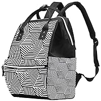 Black White Stripes Triangles Diaper Bag Backpack Baby Nappy Changing Bags Multi Function Large Capacity Travel Bag