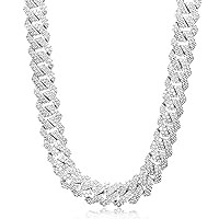 15mm Full Iced Out Diamond Cuban Link Chain - Hip Hop 18K or White Gold Plated Necklace or Bracelet for Men Women(Birthday Gift, Christmas Gift)