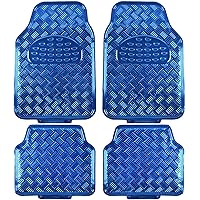 BDK MT-641-BL Universal Fit 4-Piece Set Metallic Design Car Floor Mat - Heavy Duty All Weather With Rubber Backing (Blue)