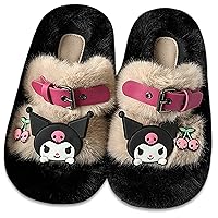 Anime Kuromi Plush Slippers House Slippers Melody Open Toe Open Back Foam Sandals Slippers with Rubber Sole for Women Man
