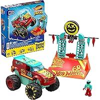 Mega Hot Wheels Monster Trucks Building Toy, Demo Derby Extreme Trick Course with 151 Pieces, 1 Micro Action Figure Driver, Red, Kids Age 5+ Years