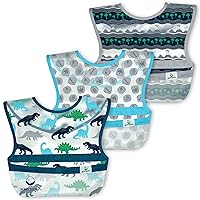 green sprouts Snap + Go Wipe-Off Bibs (3 Pack), Waterproof, Easy Clean, Catch-All Pocket, Made Without PVC, Formaldehyde