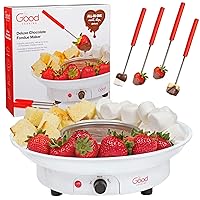 Electric Fondue Maker Deluxe Set w 4 Forks, Removable Serving Tray & Melting/Warming Setting- Great for Dipping Snacks Marshmallows & Bread in Chocolate- Appetizers & Desserts- Great Mother's Day Gift