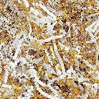 Uptotop 4oz Supply Crinkle Cut Paper Shred Filler for Gift Wrapping Basket Filling Birthday Wedding Christmas Thanksgiving Mother's Day (White and Gold)