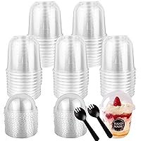 Rainmae 50-Pack Disposable Clear Plastic Cups with Dome Lids, 360ml/12oz Crystal PET Dessert Cups for To Go Iced Coffee Cold Drinks, Smoothie, Bubble Boba Tea, Juice, Parfait, Frappuccino, Milkshake