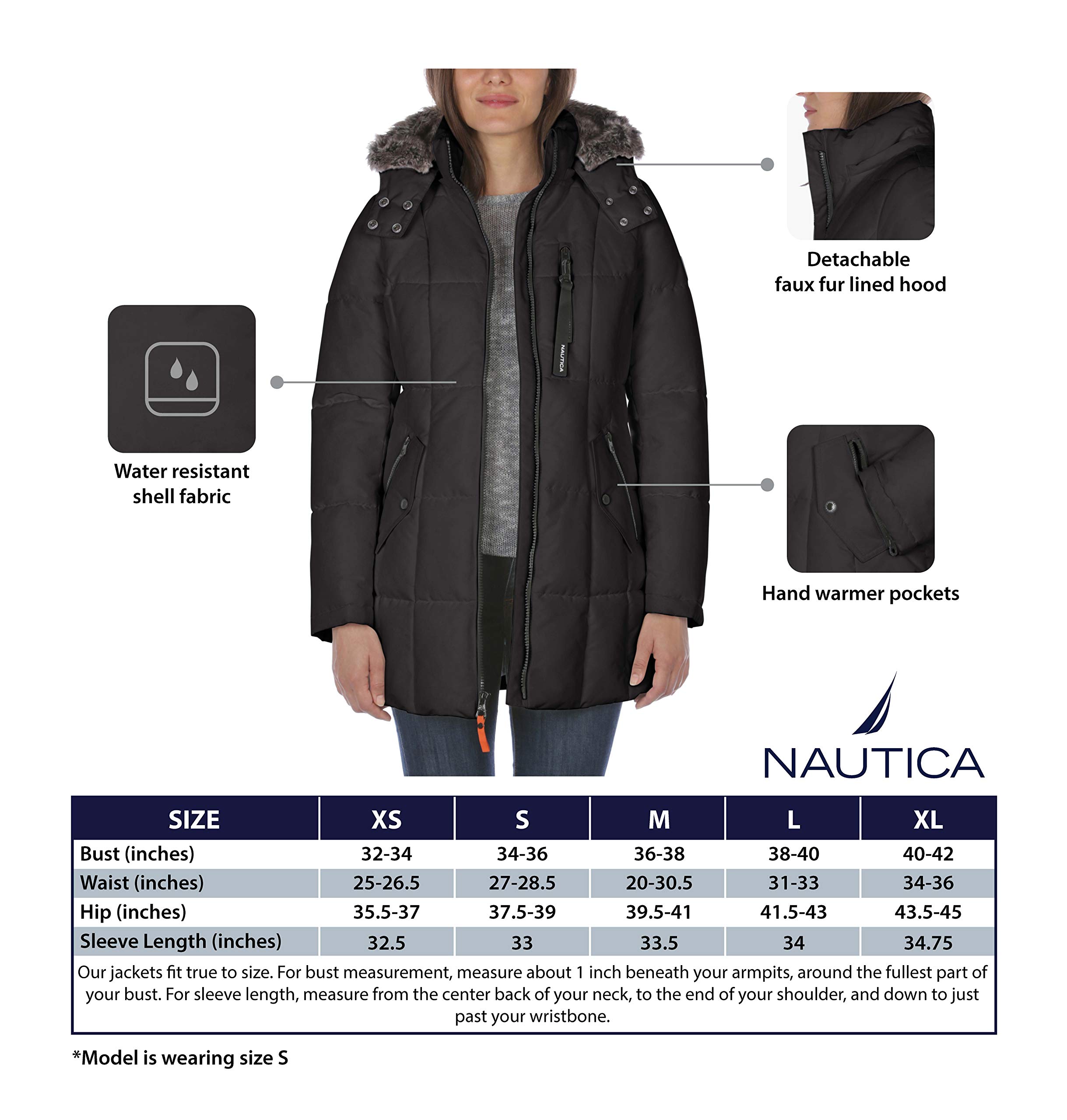 Nautica Women's Heavyweight Puffer Jacket with Faux Fur Lined Hood