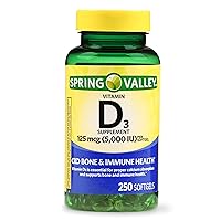 Spring Valley Vitamin D3 Softgels, 5000 IU, 250 Count Bottle