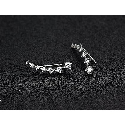 Earring for Women Cartilage 7 Crystals Ear Cuffs Hoop Climber S925 Sterling Silver Earrings with Cubic Zirconia CZ Hypoallergenic Piercing Gifts for Her