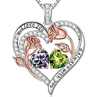 Iefil Mothers Day Gifts - 925 Sterling Silver Rose Heart Birthstone Necklace Birthday Gifts for Women Anniversary Christmas Jewelry Gifts for Her Wife Girlfriend Mom Daughter