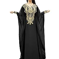 Black and Gold Dubai Kaftan Dress for Women with Gold Beaded Work Morrocan Caftan