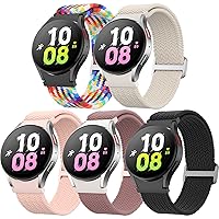5 Pack No Gap Bands Compatible with Samsung Galaxy Watch 6/5/ 4 40mm 44mm/ Watch 5 Pro 45mm/Galaxy Watch 4/6 Classic 42mm 43mm 46mm 47mm, 20mm Elastic Nylon Sport Band for Women Men