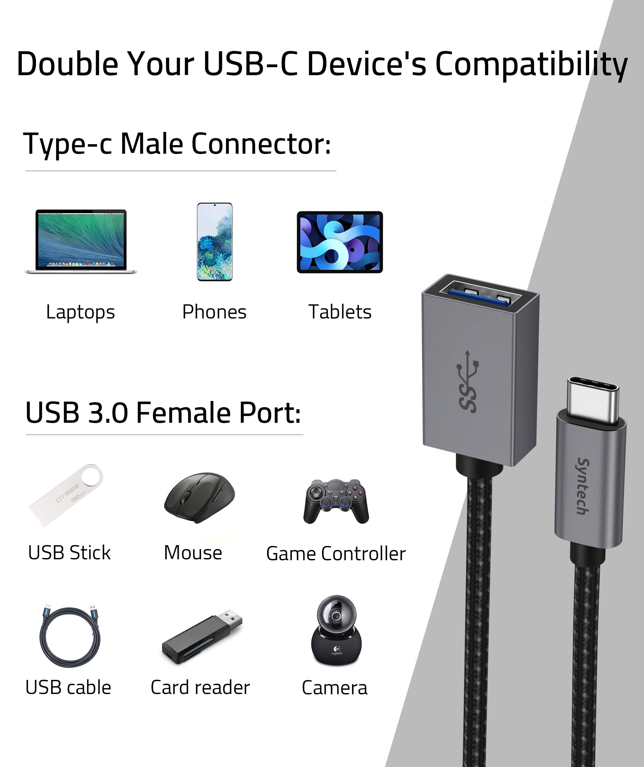 Syntech USB C to USB Adapter (2 Pack) & USB to USB C Adapter (3 Pack)