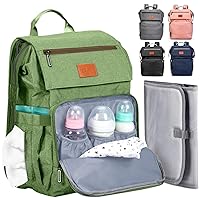 PILLANI Baby Diaper Bag Backpack - Baby Bag for Boys & Girls, Diaper Backpack - Large Travel Diaper Bags w/Changing Pad - Baby Registry Search & Shower Gifts, Newborn Essentials & Items for Mom,Green