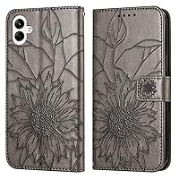 Slim Case Compatible with Samsung Galaxy A05 Wallet Case with Card Holder, Embossed Floral Cover Leather Folio Flip Case Shockproof Protective Cover for Woman's (Color : Grey)