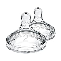 Dr. Brown's Natural Flow Level 2, Wide-Neck Baby Bottle Silicone Nipple, Medium Flow, 3m+, 100% Silicone, 2 Count (Pack of 1)