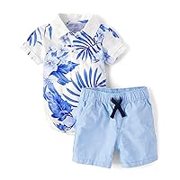 The Children's Place Baby Boy's and Newborn Sleeve Button Down Shirt and Shorts 2 Piece Set