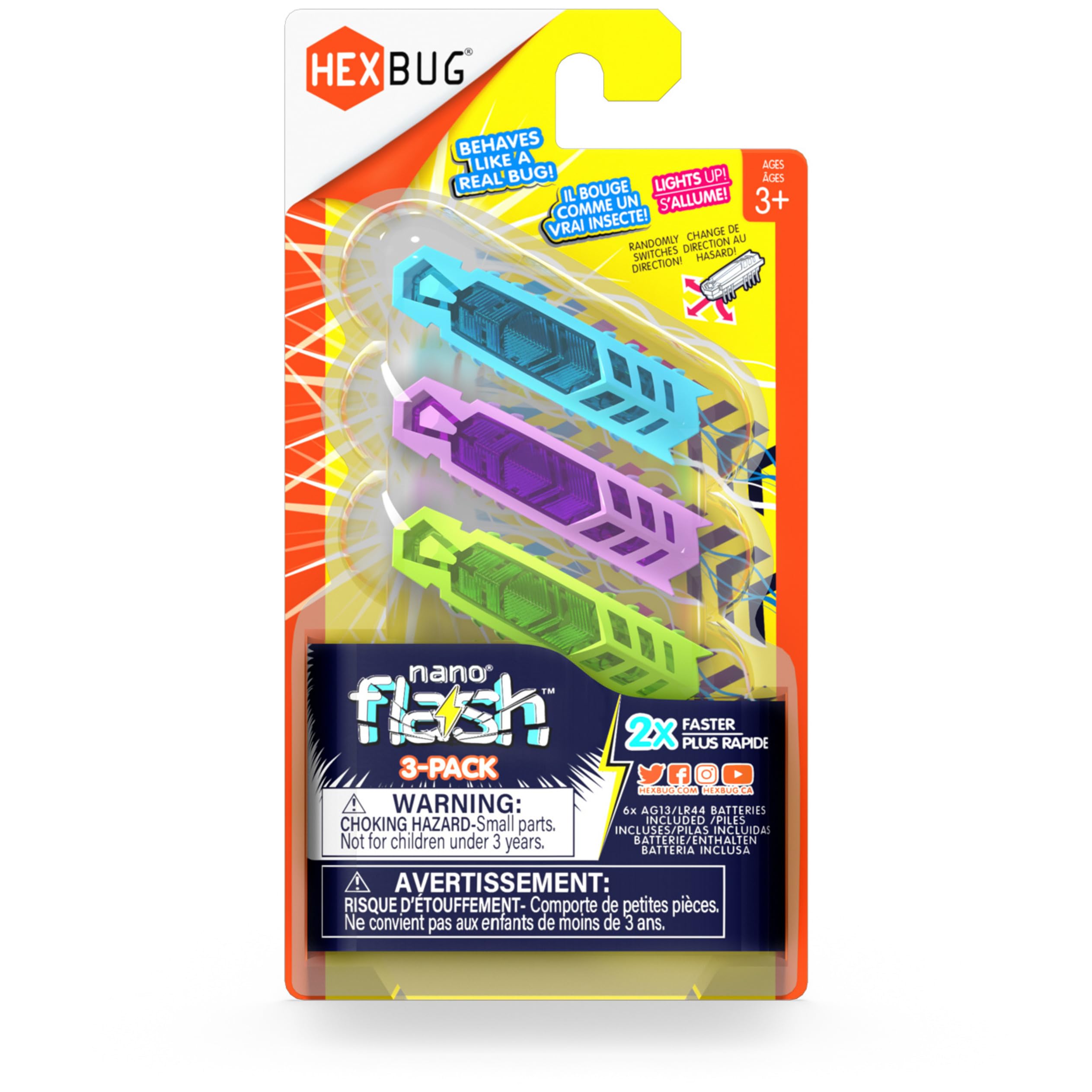HEXBUG Flash Nano 3-Pack, Light-Up Sensory Toys for Kids & Cats with Vibration Technology, STEM Kits & Mini Robot Toy for Kids Ages 3 & Up
