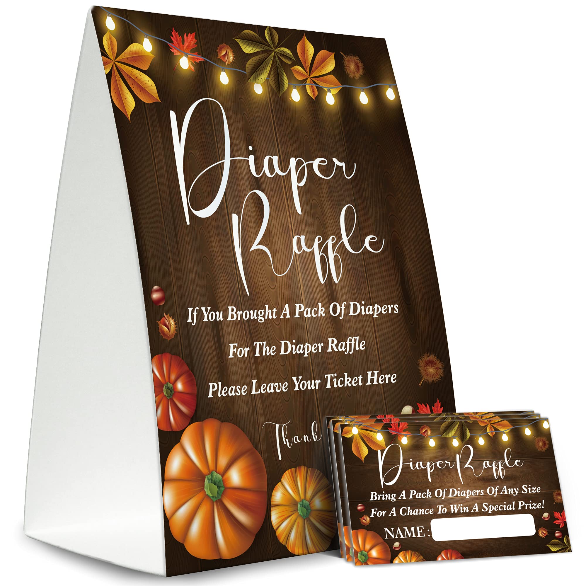 Fall Baby Shower Diaper Raffle Sign,Diaper Raffle Baby Shower Game Kit (1 Standing Sign + 50 Guessing Cards),Little Pumpkin Baby Shower,Halloween Baby Shower Games-QJ10