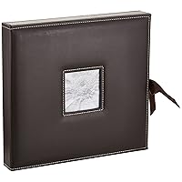 PIONEER 12 Inch by 12 Inch D-Ring Sewn Leatherette Scrapbook Box, Brown