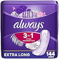 3-In-1 Xtra Protection, Daily Liners For Women, Extra Long, With Leakguard + Rapid dry, Deodorizing, 48 Count x 3 Packs (144 Count total) (Packaging May Vary)