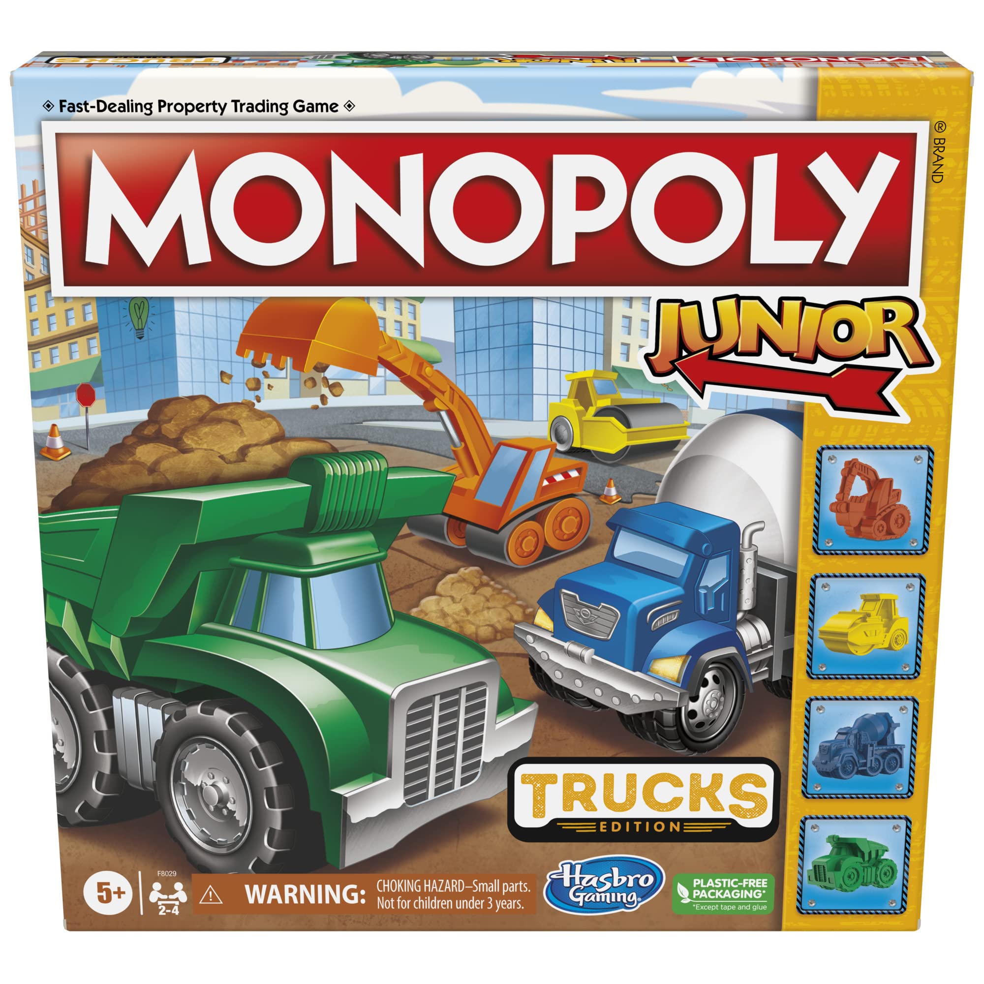 Hasbro Gaming Monopoly Junior: Trucks Edition Board Game, Monopoly Game for Kids Ages 5+, Kids Board Games for 2-4 Players, Kids Games, Kids Gifts (Amazon Exclusive)