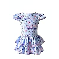 Everyday Dress for Girls with Butterflies with a Frill Blue
