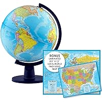 Waypoint Geographic Scout+ With Map, World Globe for Kids, Decorative Classroom Globe with Stand, More than 4000 Places, 12” Interactive Globe, Bonus Map Included, Blue
