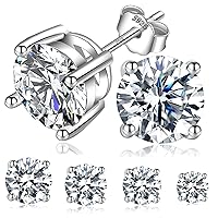 Sterling Silver Moissanite Earrings D Color VVS1 Brilliant Round Cut Lab Grown Diamond Earrings Moissanite Stud Earrings S925 Friction-Back Moissanite Studs with Authenticity Certificate 1Ct 2Ct 3Ct