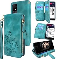 Lacass Case for Jitterbug Smart4,[Cards Theft Scan Protection] Card Holder Zipper Wallet Case Flip Leather Cover for Jitterbug Smart 4 (2023) for Seniors (aka Lively Smart) (Floral Blue Green)