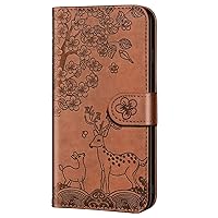 Wallet Case Compatible with Xiaomi Redmi Note 10s, Embossed Plum Flower Deer PU Leather Phone Cover for Redmi Note 10s (Brown)