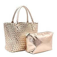 Gusio Italy 171015 Women's Hand-Woven Mesh Tote Bag with Pouch, 2-piece Set, Product Listed on oggi.jp Magazines, Spring/Summer Coordination, Lightweight, Metallic, Casual, PU Leather, Fashion