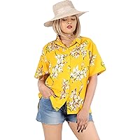HAPPY BAY Hawaiian Shirts Womens Blouse Button Down Short Sleeve Summer Holiday Beach Party Vacation Tops for Women
