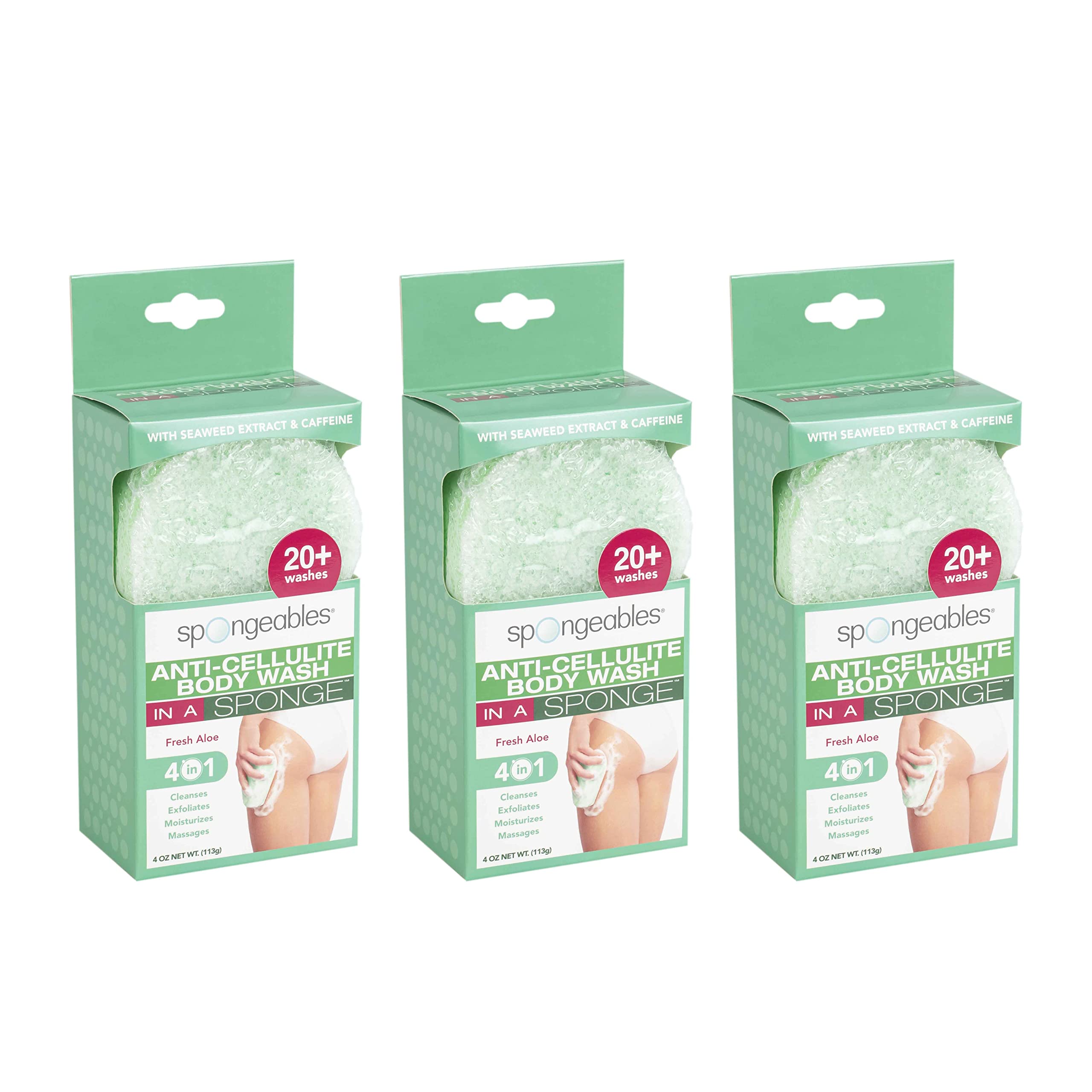 Spongeables Anti-Cellulite Body Wash in a Sponge, Fresh aloe, 3 Count (Pack of 1)