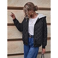 Women's Jackets Teddy Lined Hooded Argyle Quilted Coat Women Jackets (Color : Black, Size : X-Large)